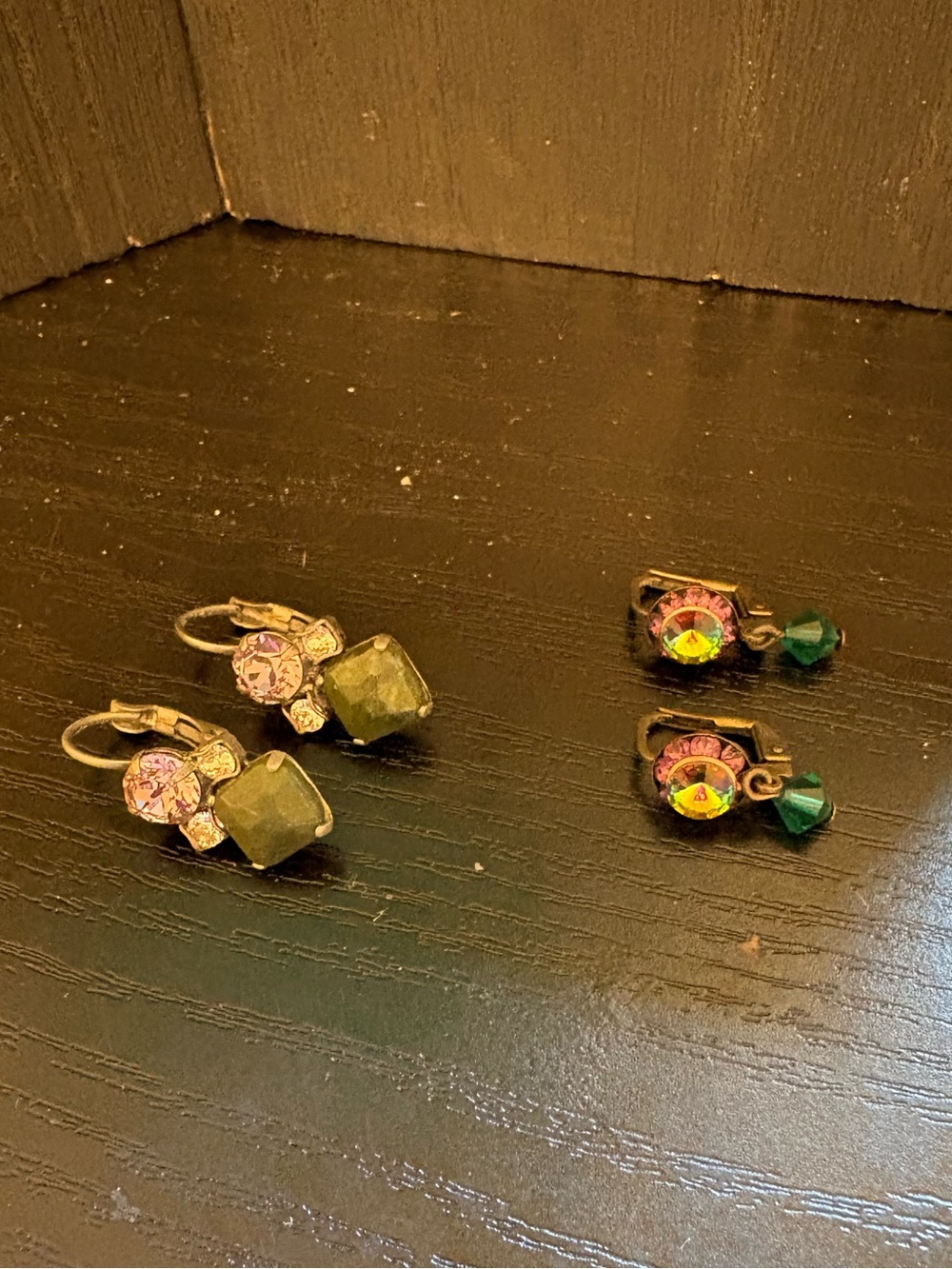 Sorrelli earrings 2 pair vintage dangle pink green crystal rhinestone dainty